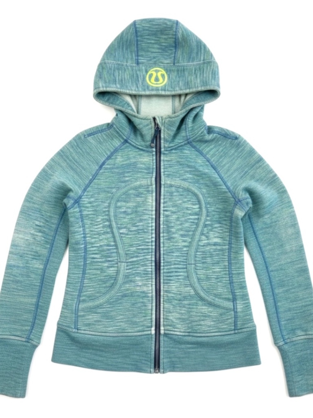 Lululemon Teal Space Dye Full Zip Scuba Stretch Hoodie Thumbholes VTG Size 4 XS